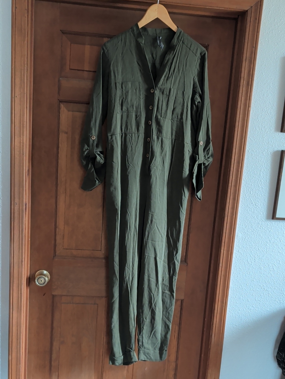 anthropologie Olive Green Long Sleeve Button-Front Women's Dress READ